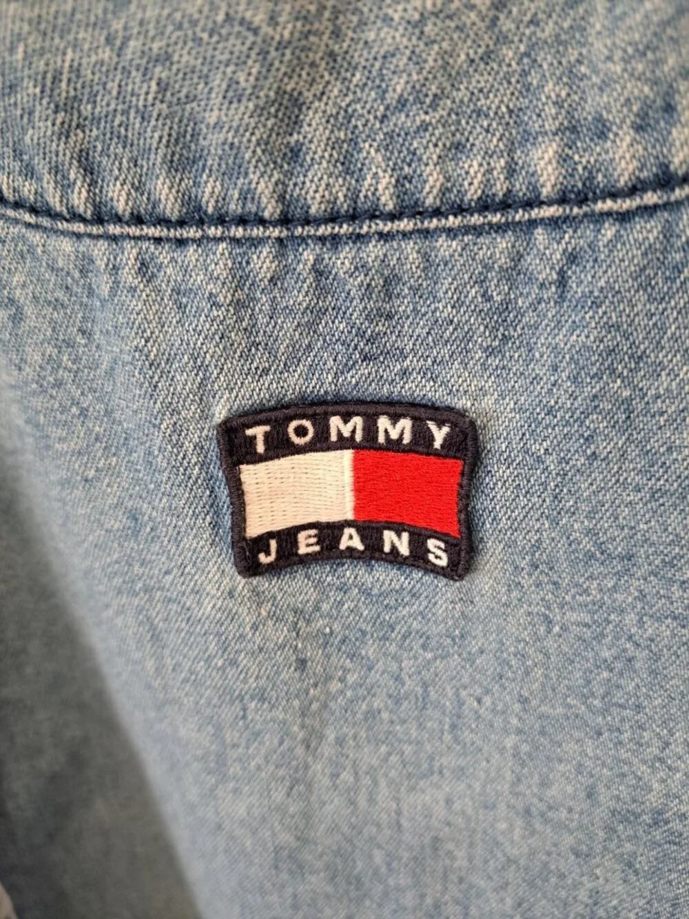 Vtg 90's Tommy Jeans Band Collar Denim Shirt XL Men's Logo Embroidery Button - Picture 3 of 14